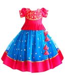 Stanwells Kids Baby-Girls Lehnga Choli Ruffle Pattern Dress Puff Sleeves Beautiful Ethnic Hand Sequins Embroidery Beautiful Flower Front Traditional Knee Length (Skyblue & Pink)(7-8 Years)