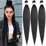 Pre Stretched Braiding Hair Extensions 30 Inch Long Braid 3 Packs Braiding Hair Synthetic Fiber Crochet Twist Braids Hot Water Setting Professional Soft Yaki Texture(30 Inch,1B#)