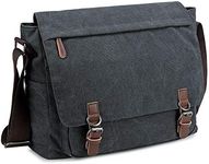 Messenger Bag for Men Retro, Canvas Satchel casual Briefcases Laptop Bag fit 13.3 15.6 Inch, Black, 13.3 inch