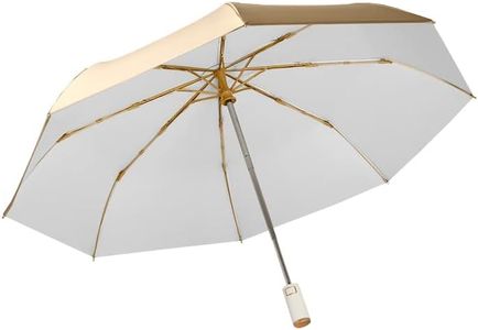 erised's bifrost Light Small Compact Travel Automatic Golden Folding Umbrella 8 Ribs,Auto Open Close Button,Portable,Ergonomic Handle,99 UV Protection,Rain Sun,Backpack,Women Men (Off-White)