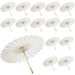 15 Pack Paper Umbrellas Chinese Japanese Parasol Umbrella Paper Decorative 33 Inches DIY Oiled Paper Painting Umbrellas Crafts for Wedding Bridal Party Decor Photography Prop, White