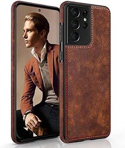 LOHASIC for Galaxy S21 Ultra Case, Premium Leather Luxury Business PU Non-Slip Grip Shockproof Bumper Full Body Protective Cover Phone Cases for Samsung Galaxy S21 Ultra 5G 6.8 inch - Brown