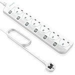 Extension Lead with Individual Switches, J Elektro Power Strips 6 Way Extension Cord Mountable, Multi Protection Plug Extension Power Socket with 3M Cable for Home Office Travel, White