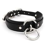 lalatia Womens Double O Ring Faux Leather Choker Collar (Black Silver)