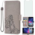 Asuwish Compatible with LG Aristo 1/Phoenix 3/K8 2017/Risio 2/Rebel 2 LTE Wallet Case and Tempered Glass Screen Protector Flip Wrist Strap Card Holder Cell Phone Cover for K4/Fortune/LV3 MS210 Grey