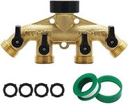 ATDAWN 4 Way Brass Hose Splitter, 3/4" Brass Hose Faucet Manifold, Garden Hose Adapter Connector