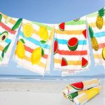 Whale Flotilla 4-Pack Oversized Cotton Beach Towels Set, Cabana Stripe Beach Towel with Fruit Pattern, Sand Free and Quick Dry Pool Towel for Kids and Adults, 35x70 Inch