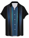 QIVICIMA Mens Bowling Shirts Hawaiian Shirt Big and Tall Retro Button Up Vintage Guayabera Camp Shirt, 1 a Blueblack, 5X-Large