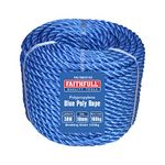 Faithfull FAIRB30100 Blue Poly Rope Coil 10mm Dia x 30M Max Load 160kg, Breaking Strain 1200kg