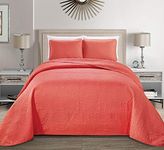 Linen Plus Collection 3 Pieces Full/Queen Over Size Embossed Coverlet Bedspread Set Solid Coral 106" x 100" New