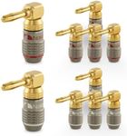 Nakamichi FanLock Excel Series 24k Gold Plated Right-Angle 90 Degree Banana Plug 10 AWG - 18 AWG Gauge Size 4mm for Speakers Amplifier Hi-Fi Home Theatre Wire Cable Quick Connector, 10 Pcs (5-Pairs)
