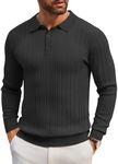 COOFANDY Men's Knit Polo Shirts Long Sleeve Casual Button Down Ribbed Polo Shirt Fashion Golf Shirts Black