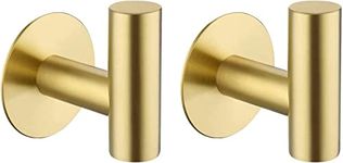 YUET 2 Pcs Bathroom Towel Hook Adhesive,Stick on Metal Coat Hooks Robe Hook SUS 304 Stainless Steel Heavy Duty Door Hanger Towel Robe Clothes Closet Sponges Holder for Bathroom Hotel (Gold)