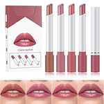 Plumping Lip Gloss Set,Nude Lipstick Sets 4 Pcs High Pigmented Nude Lipgloss, Long Lasting Waterproof Shimmer Liquid Lipsticks,Makeup Sets For Women Gifts Surprise