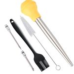 IFFMYJB Turkey Baster Set 5, 18/8 Stainless Steel Turkey Baster Syringe for Cooking Meat Injector Baster Set&2 Needles&2 Cleaning Basting Brush, Baster for Flavor Meat Poultry, Beef&Chicken Ect Yellow