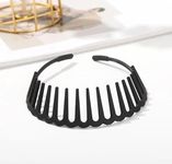 Non-Slip Resin Hair Hoop Matte Finish Teeth Comb Hairband, Shark Elastic Wavy Toothed Hair Comb Zigzag Headband, Hair Clasps for Women and Girls, (Pack of 1 Pcs) (Black)