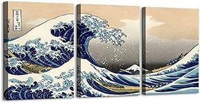 ZHONGYUTONG Canvas Print Poster Home Decor 3 Pieces Katsushika Hokusai Great Wave Off Kanagawa Views Of Mount Fuji Painting Wall Art Picture Ready to Hang (16"x24"x3PCS)