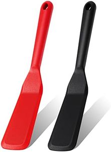 2 Pack Silicone Thin Spatula,Omelet Spatula Turner,Heat Resistant Cooking Spatula, Long Crepe Spatulas for Nonstick Cookware,Pancake Spatula for Cooking Egg Cake Pizza Steak Omelet Crepes (Red,Black)