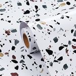 FunStick Glossy Terrazzo Contact Paper for Countertops Waterproof Terrazzo Peel and Stick Wallpaper Kitchen Countertop Marble Contact Paper Removable Adhesive White Wall Paper for Cabinets 12"x200"