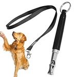 Dog Whistle for Recall Adjustable Frequency Silent Dog Whistle Pet Training Whistle with Lanyard Distance Dog Whistle to Stop Barking(Black Silver,size:3.15x0.31inch)