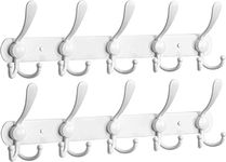 2 PCS Coat Rack Wall Mounted Wall Hanger,5 Tri Hooks, Heavy Duty, Stainless Steel, Metal Coat Hook Rail for Coat Hat Towel Purse Robes Mudroom Bathroom Entryway(White)