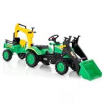 COSTWAY Kids Ride on Car, Pedal Excavator Tractor with Detachable Trailer, Moving Bucket Digger, Steering Wheel, Horn, Children Pedal Go Kart for 3-6 Years Old (Green)