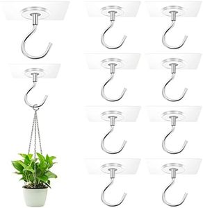 Ginmino Adhesive Ceiling Hooks,10 Pack No Drill Ceiling Hanging Hook for Hanging Plants Lanterns,Wind Chimes Stainless Steel Outdoor Adhesive Hooks