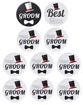 Brosash Team Groom Buttons - (1) Groom Button, (1) Best Man Button & (8) Team Groom Buttons | Bachelor Party Favors Supplies Decorations Men Favor Kit Gifts Bridal Pin Wedding Set Bride Groomsmen Gift