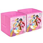 Kuber Industries Disney Princess Print Storage Box|Foldable Clothes Organizer|Collapsible Storage Basket With Handle For Toys,Books,30 Ltr.Pack of 2 (Pink)
