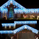 CORST 10M Outdoor Curtain Lights Plug in, Window Curtain Fairy Lights for Eaves,Long Outside Fairy Light Icicle Lights, 400LEDs Connectable with Remote for Xmas,Gazebo Decor(Blue+White)