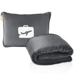 EverSnug Travel Blanket and Pillow - Premium Soft 2 in 1 Airplane Blanket with Soft Bag Pillowcase, Hand Luggage Belt and Backpack Clip (Grey)