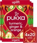 Pukka Herbs | Turmeric Active Organic Box |Tea With Ginger, Turmeric, Nettle & Orange | Ideal For Boosting Energy | 4 Packs | 80 Plant Based Biodegradable Tea Bags
