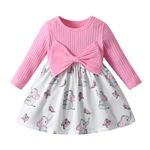 Limuvany Infant Baby Girl One-Piece Dress Long Sleeve Bow Elephant Baby Print Dress Princess Skirt Outfits Pink 12-18 Months