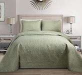 MK Home Mk Collection 3pc Full/Queen Solid Embossed Bedspread Bed Cover Over Size Light Green New