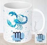 NH10 DESIGNS Zodiac Sign Scorpio Printed Coffee Mug with Keychain Unique Gift Mug For Men, Women, Sister, Mother, Daughter, Father, October & November Horoscope Birthday Gift, Pack of 2 (Microwave Safe Ceramic Tea Coffee Mug-350ml) (ZDMK1 79)