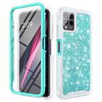 TJS Compatible for T-Mobile Revvl 6 Pro 5G Case, with [Built-in Screen Protector], Glitter Bling Cute Girls Women Design Hybrid Drop Protector Phone Case Cover (Teal)