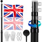 VEVOR 25FT Telescopic Flagpole Kit, Heavy Duty Aluminum Alloy Flag Pole Kit in Ground for Outside, 3 Display Modes Flagpole with Professional Accessories, British Flag, Black