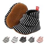 Baby Fleece Booties Newborn Warm Slippers Cozy Winter Boots Sock Shoes Infant Crib Bootie with Non Skid Bottom 12-18Months (Black Stripes)