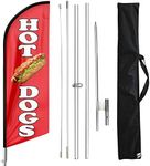 Hot Dogs Swooper Flag, Hot Dogs Feather Flags and Pole, Hot Dog Food Restaurant Advertising Swooper Flag Pole Kit with Ground Stake, Advertising Feather Banner Sign for Hot Dogs Business 11Ft (Red)