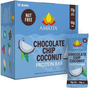 Amrita Nut Free Vegan Protein Bars (12 CT) | Chocolate Chip Coconut 15g Plant-Based Protein Bar | Peanut-Free, Gluten Free, and Dairy-Free | No Added Sugar, High Fiber, Healthy Snacks for Kids/Adults