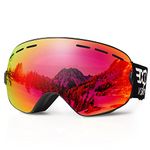 EXP VISION Snowboard Ski Goggles Men Women Youth, Anti Fog OTG Winter Snow Goggles Spherical Detachable Lens (Red)