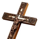 Woodvio - Handcrafted wooden wall cross, Hand carved finish, Catholic crucifix