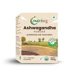 Nutriorg Organic Ashwagandha Root Powder 100g, Boost Energy, Strength, Stamina | Helps Anxiety & Stress Relief For Men & Women