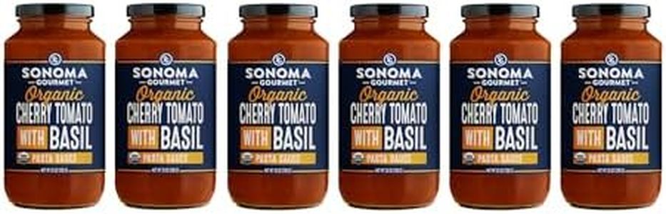 Sonoma Gourmet Cherry Tomato With Basil Pasta Sauce | USDA Organic, Non-GMO, Gluten-Free and No Sugar Added | Made With Fresh Ingredients | 25 Ounce Jars (Pack of 6)