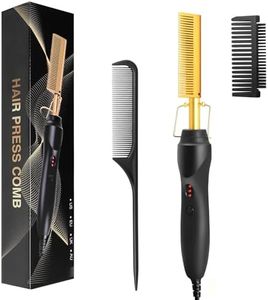 Hot Comb Hair Straightener - QiBaLee Hot Comb Electric Heating Ceramic Pressing Combs for Black Hair, Wigs & Beard Straightening Comb Heated Brush, Portable Anti-Scald Beard Straightener Press Comb