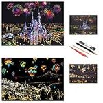 SiYear Scratch Paper Rainbow Painting Sketch, City Series Night Scene,Scratch Painting Creative Gift,Scratchboard for Adult and Kids with 4 Tools'' (Castle + hot air balloon