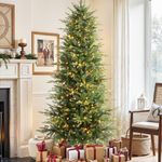 SHareconn 7ft Prelit Aspen Noble Fir Artificial Fake Hinged Christmas Tree with Remote Control,Timer Pre-Lit 370 Warm White & Multicolor LED Lights,2367 Branch for Xmas Home Party Decoration, 7 ft