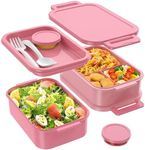 Jelife Bento Lunch Box for Adults - 3 Layers Leak-Proof Stackable Bento Box for Adults, 72oz Large-Style All-in-One Adult Lunchbox Bento Box with Utensil Accessories for Dining Out,Work, Pink