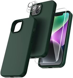 TOCOL 5-en-1 Coque pour iPhone 14, avec 2 Verre Trempé + 2 Protecteur Caméra Arrière, Coque en Silicone Liquide pour iPhone 14 6.1"[Antichoc] [Anti-Rayures], Vert Alpin