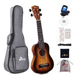 Winzz Kids Adults Ukulele Soprano Beginner Kit 21 Inches with 8 Accessories, Unique Color Design–Brown